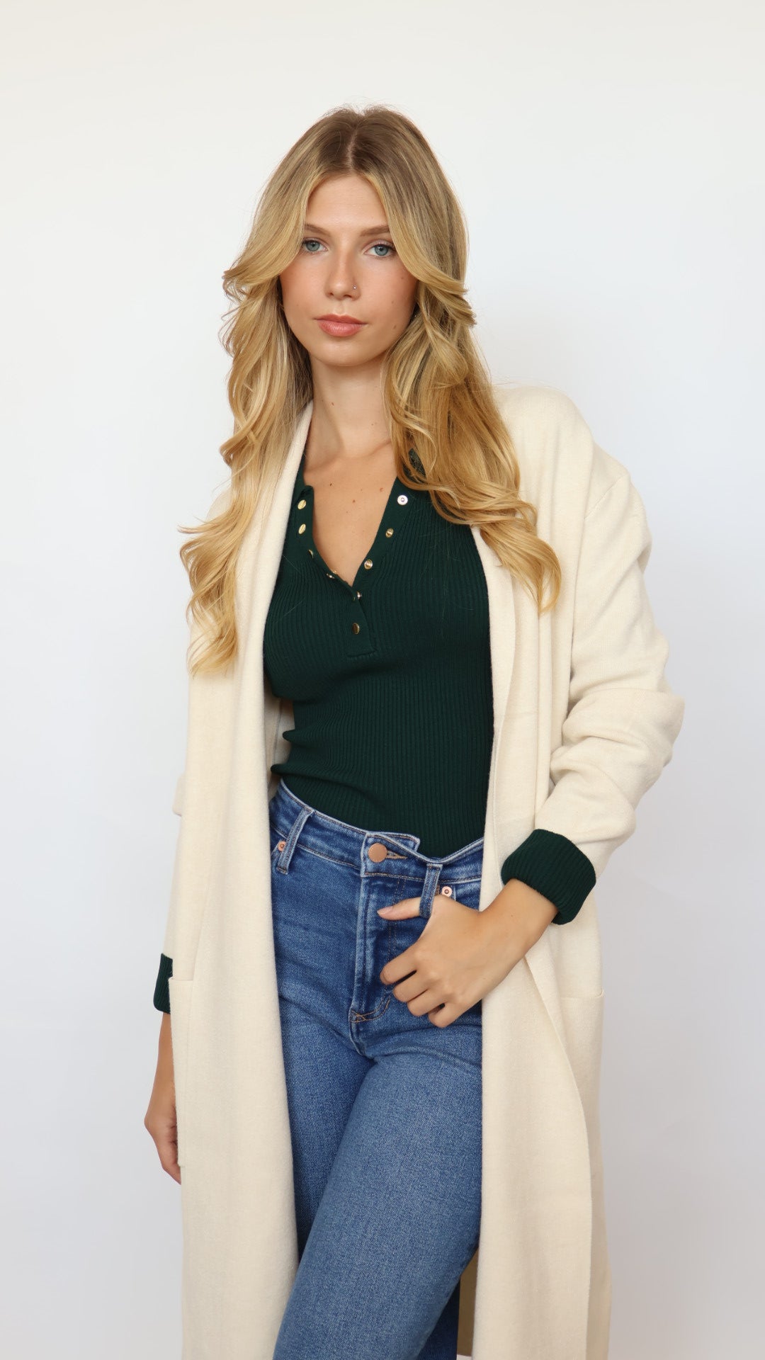 Collared Gold Button Ribbed Henley Top