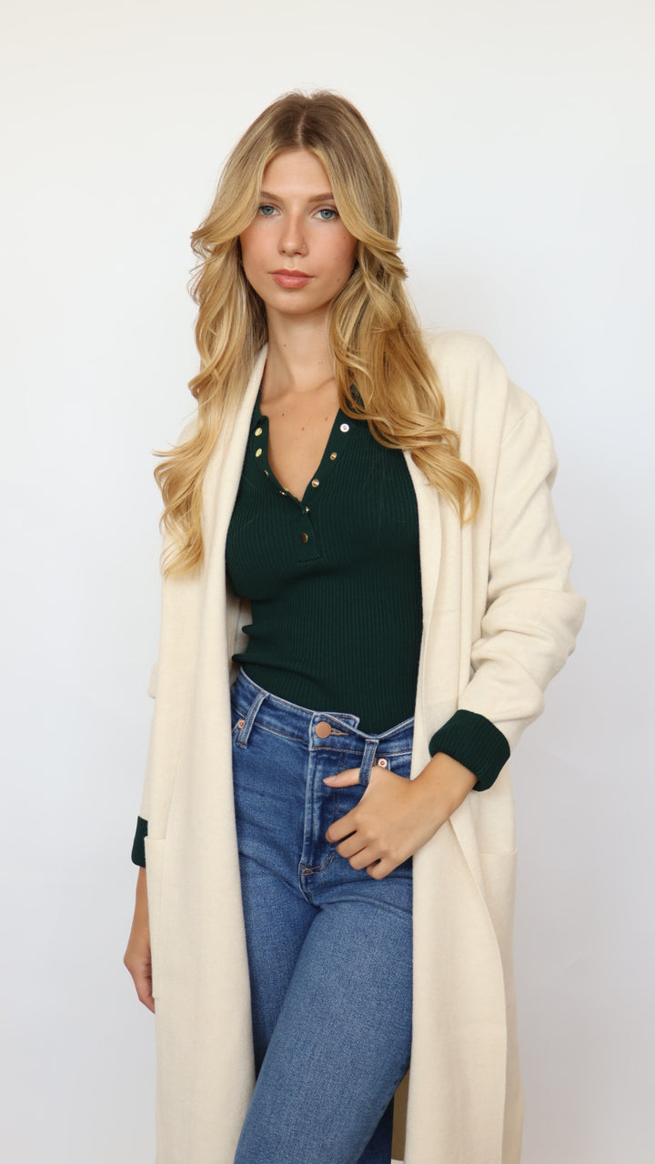 Collared Gold Button Ribbed Henley Top