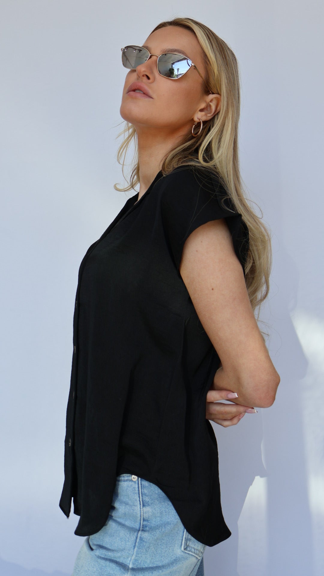Short Sleeve Button Down Blouse