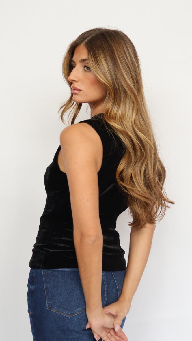 Asymmetrical Velvet Top with Gold Hardware