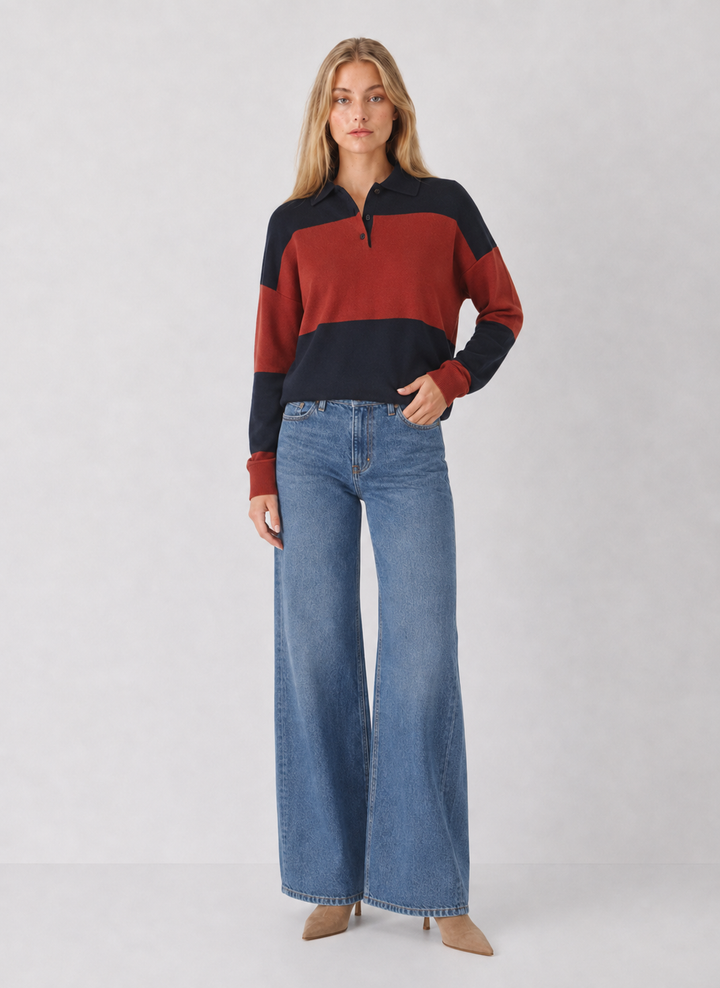 Color Block Knit Polo Sweater