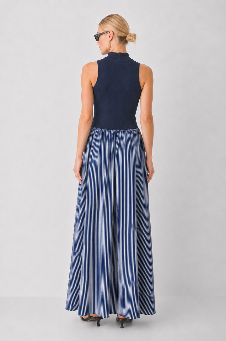 Elan Stripe Maxi Mock Neck Dress