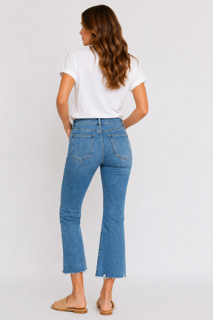 Just Black Denim Crop Flare Distressed Hem