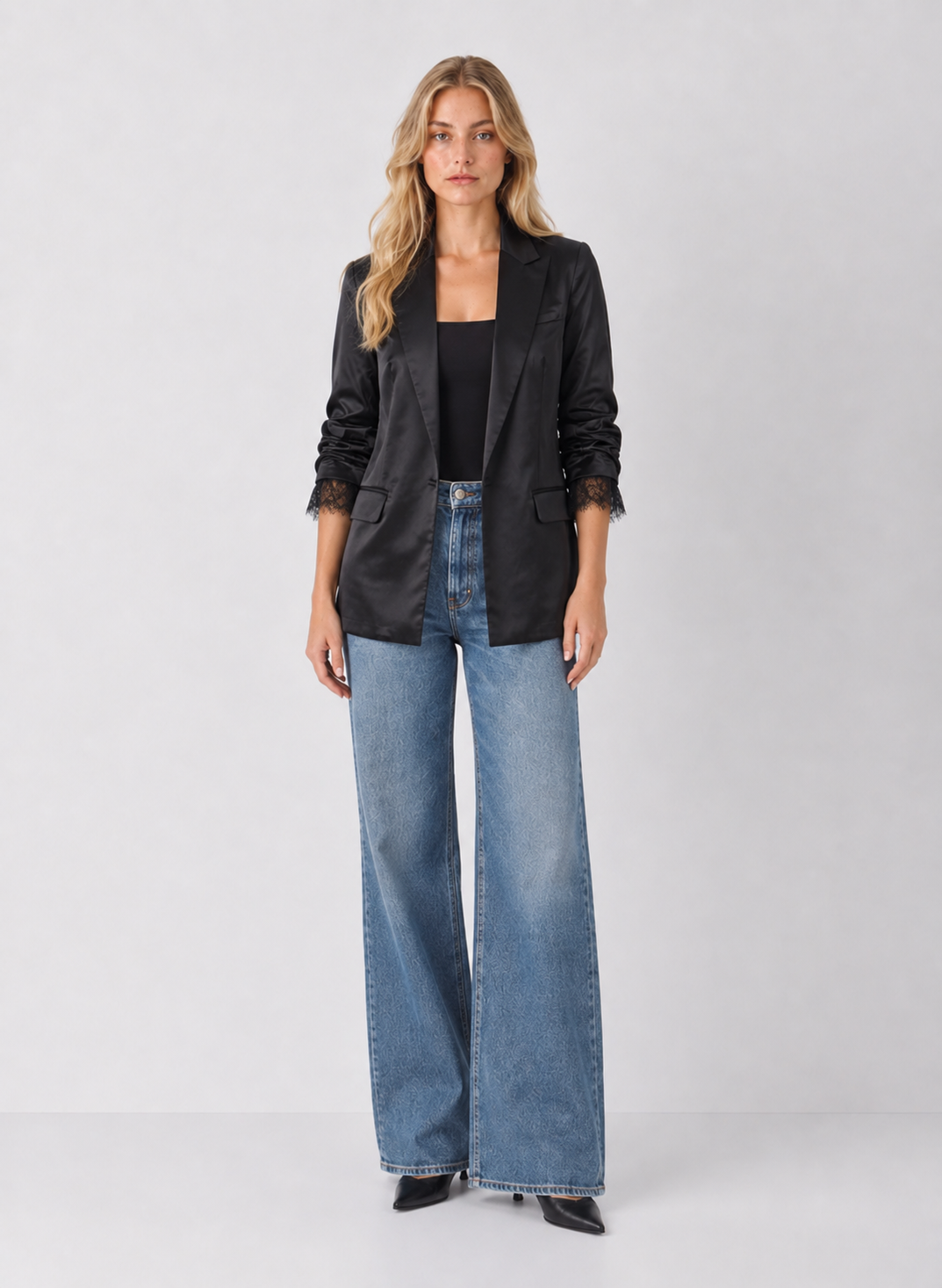 Lace Trim Satin Blazer