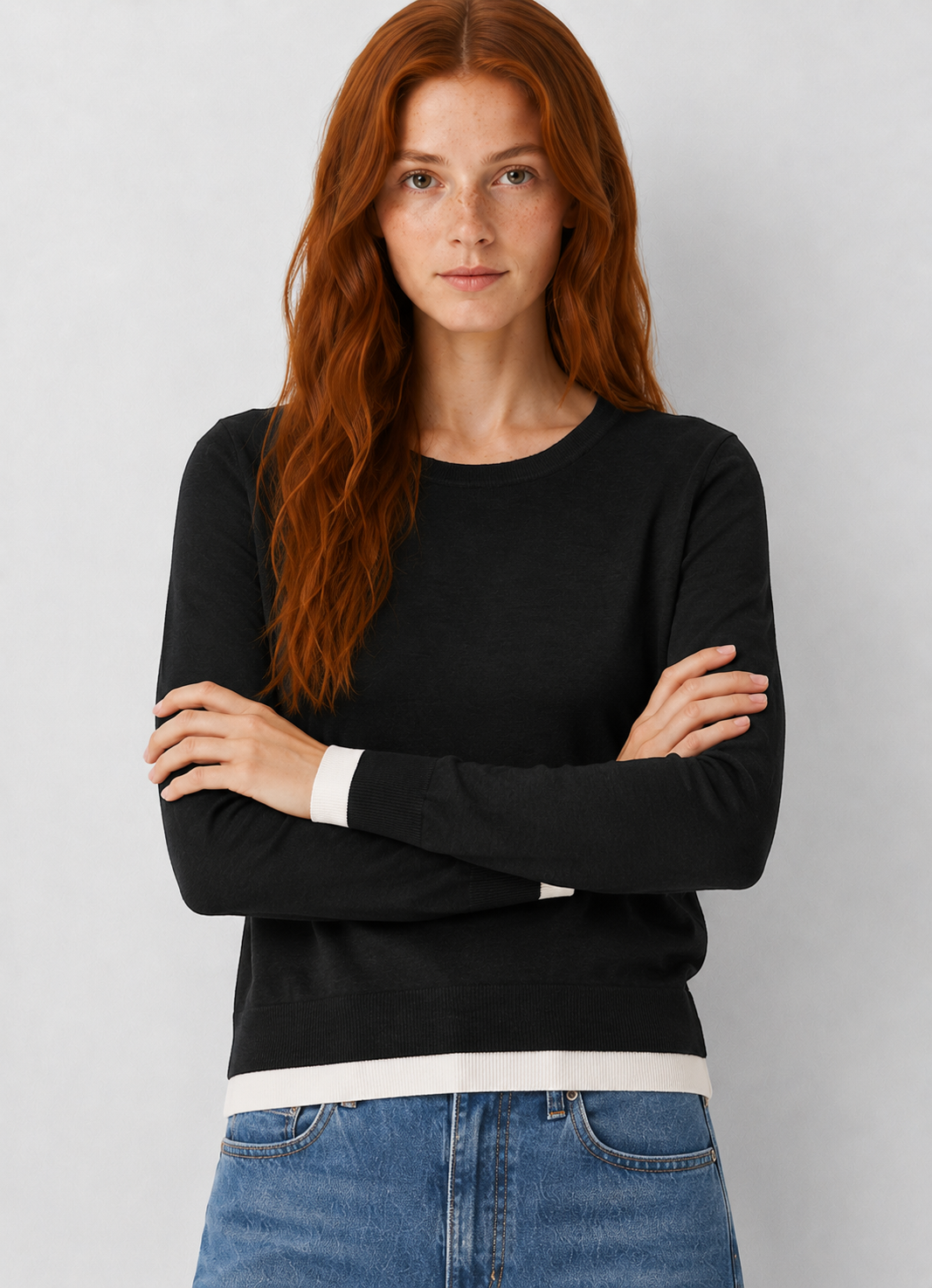 Double Layered Long Sleeve Knit Top