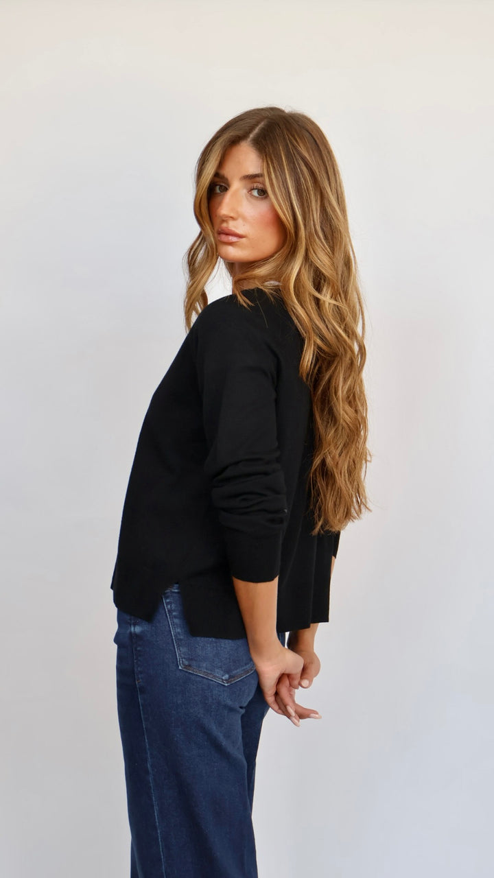 Women’s Crew Neck Sweater with Side Slit