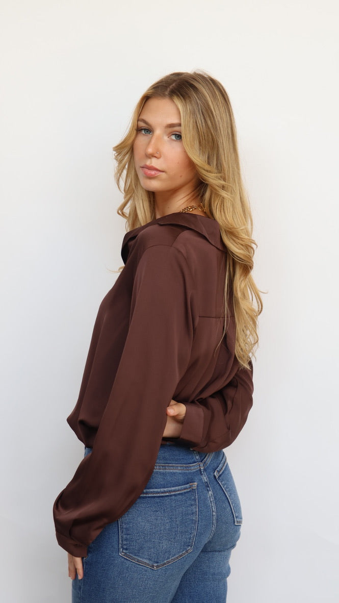 Classic Satin Button Down Blouse