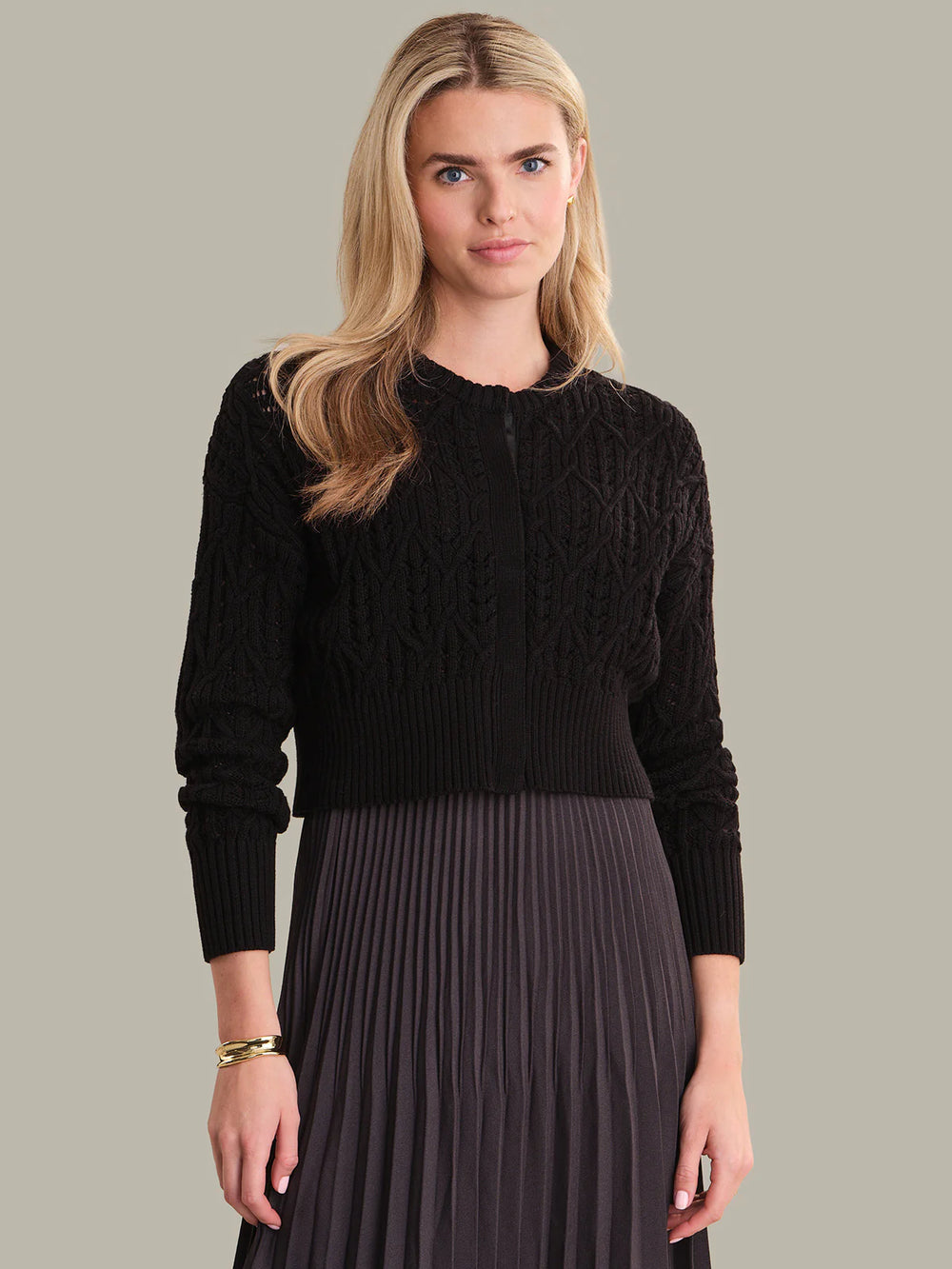 525 America Colby Cotton Cropped Cable Knit Cardigan
