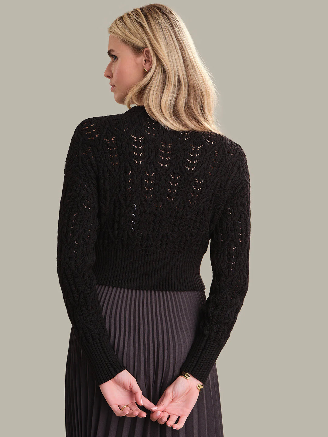 525 America Colby Cotton Cropped Cable Knit Cardigan