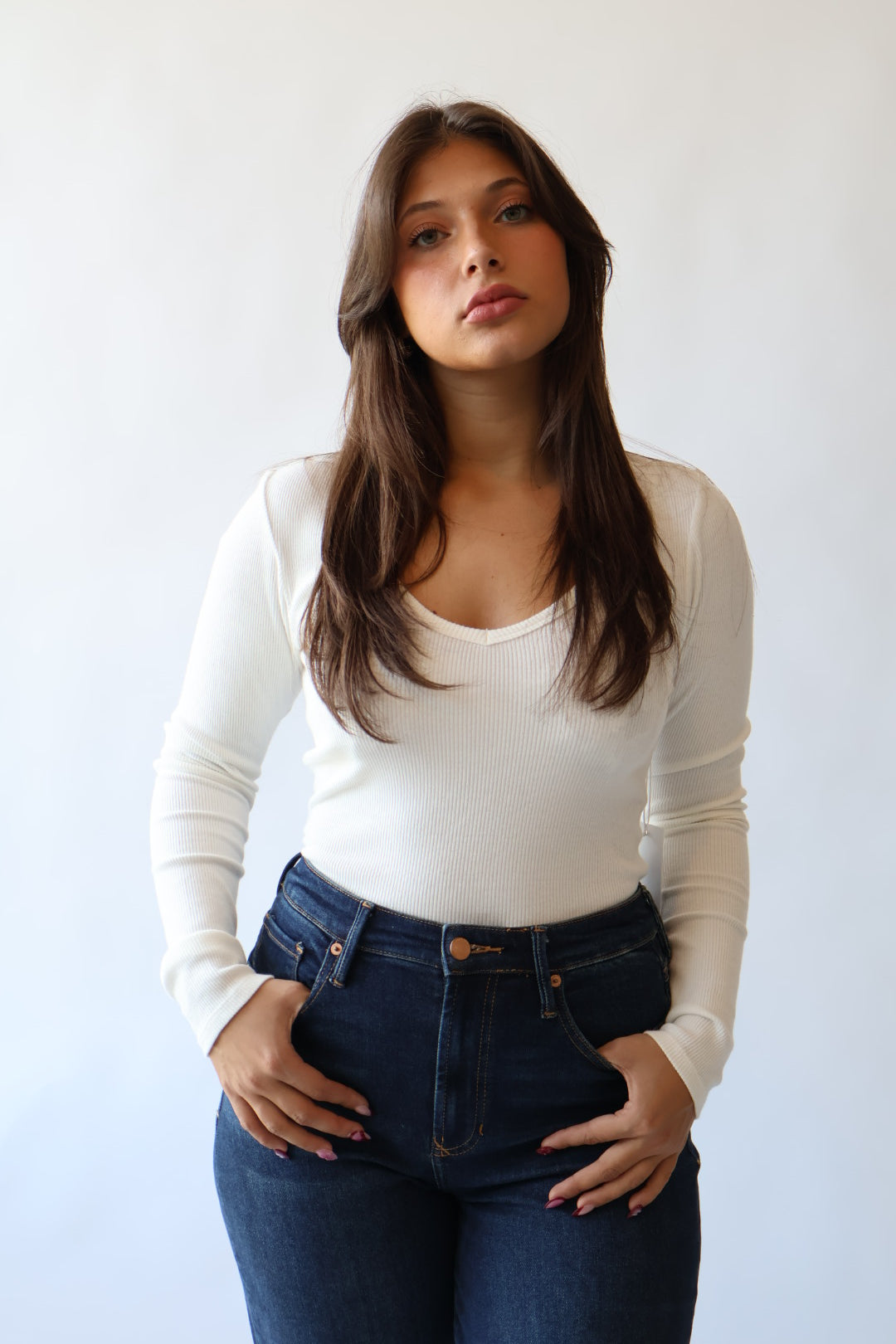 Marlowe Ribbed V Neck Fitted Top