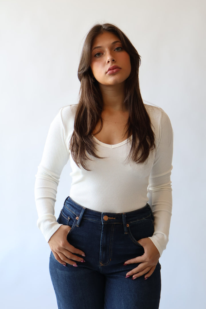 Marlowe Ribbed V Neck Fitted Top