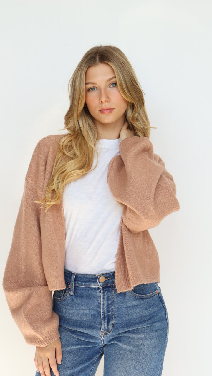 Open Front Crop Cardigan Sweater