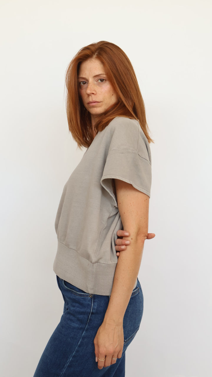 Elan Cap Sleeve V Neck Sweatshirt