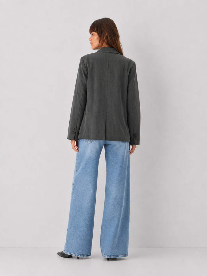 Oversized Button Front Blazer with Front Pockets