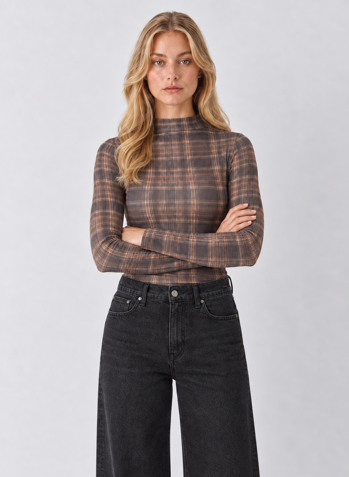 Habitual Plaid Turtleneck Top