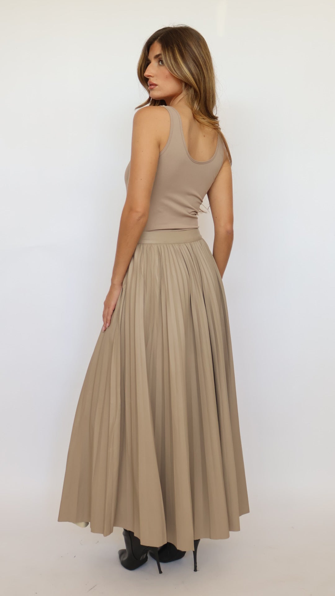 Pleated Vegan Leather Maxi Skirt