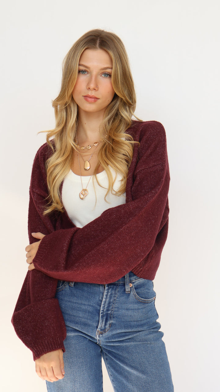Open Front Crop Cardigan Sweater