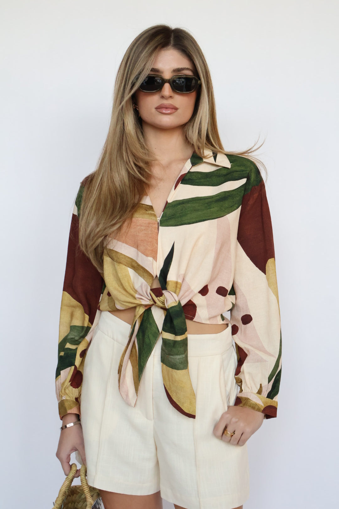 Tie Front Printed Blouse