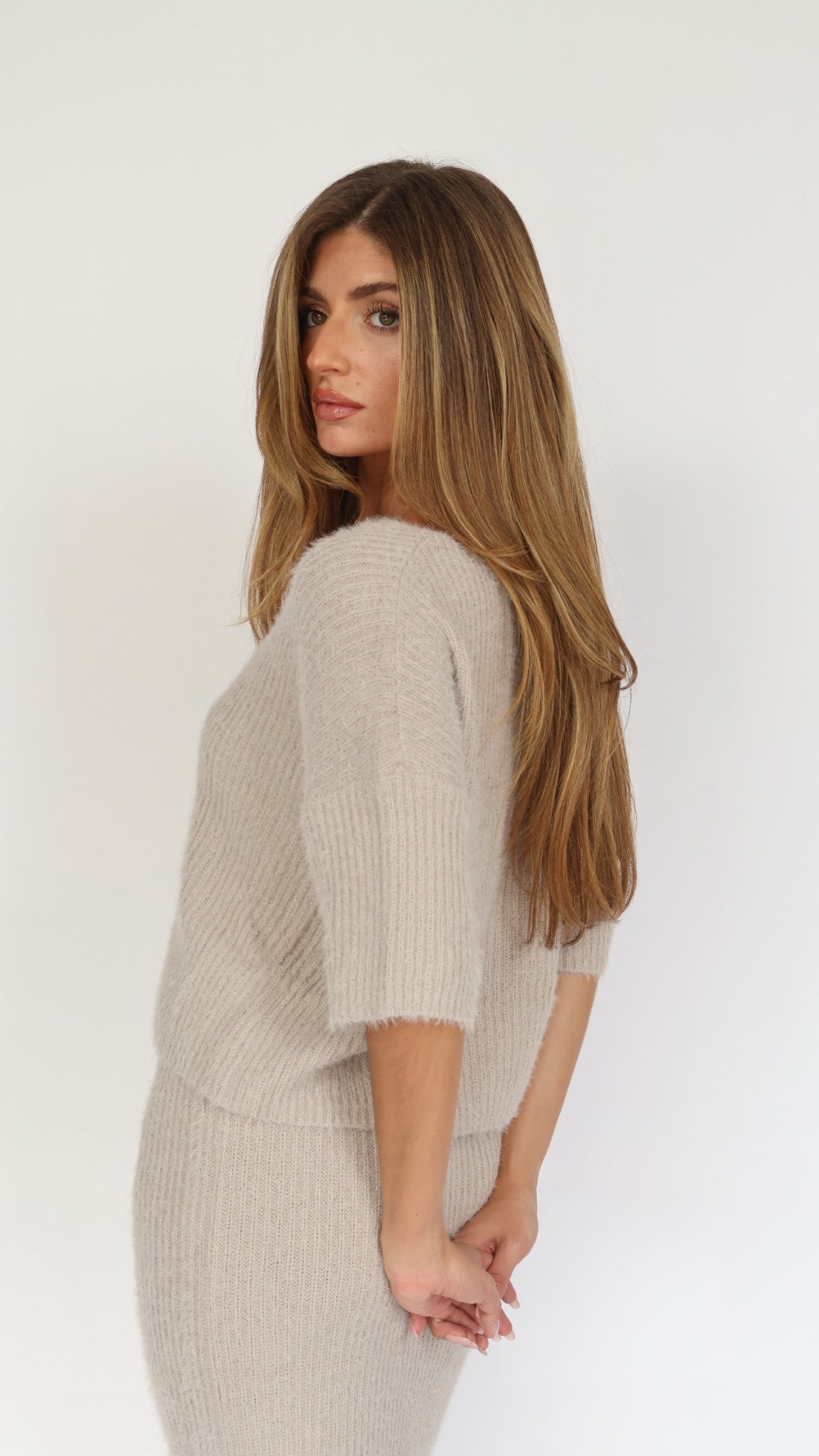 Eyelash V Neck Ribbed Sweater