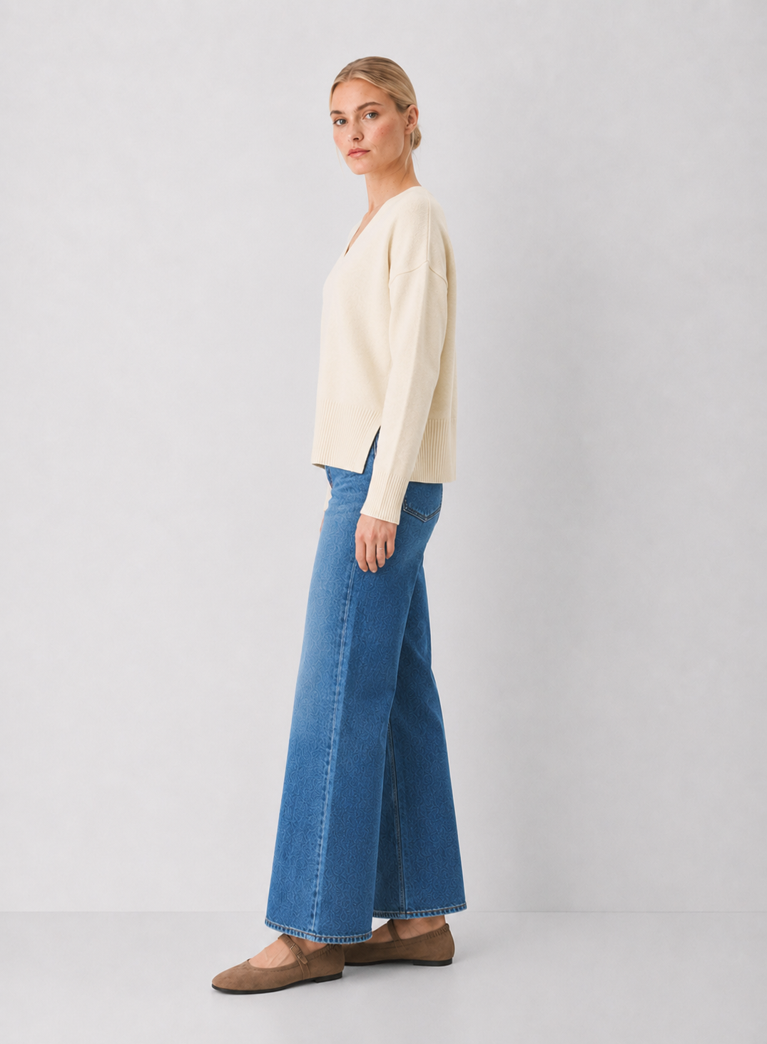 V-neck Drop Shoulder Sweater
