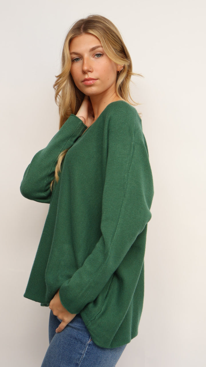 Pinch Butter Soft V-Neck Loose Fit Sweater – Hunter Green