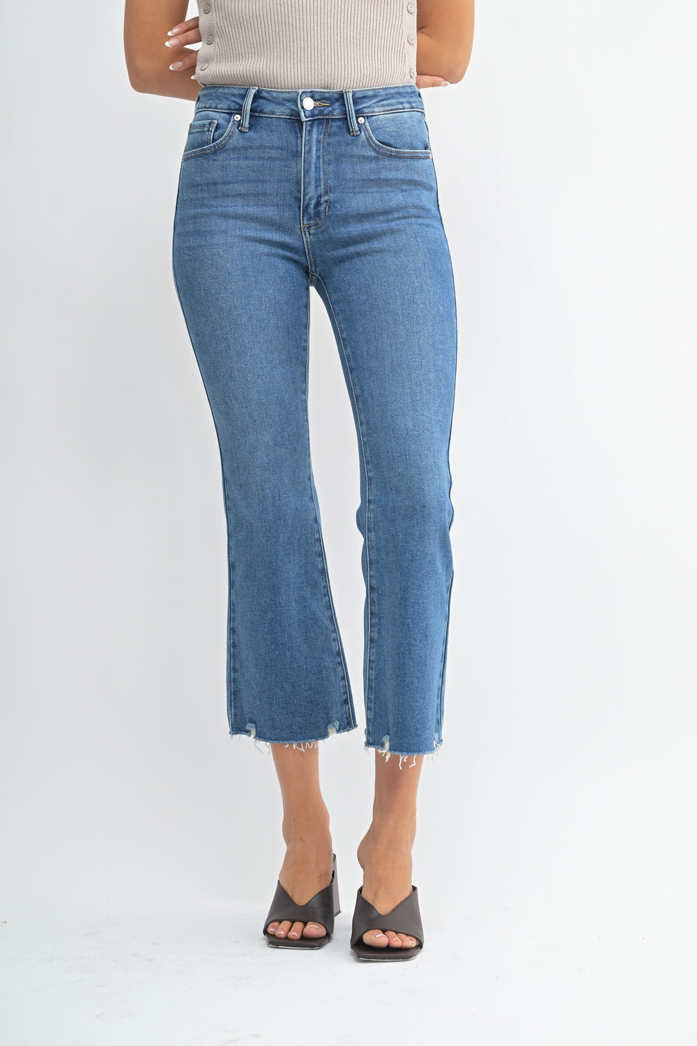 Just Black Denim Crop Flare Distressed Hem