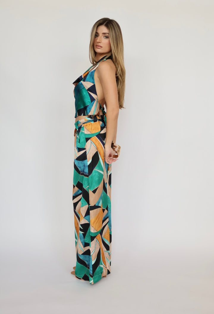 Tropical Printed Wide Leg Palazzo Pants