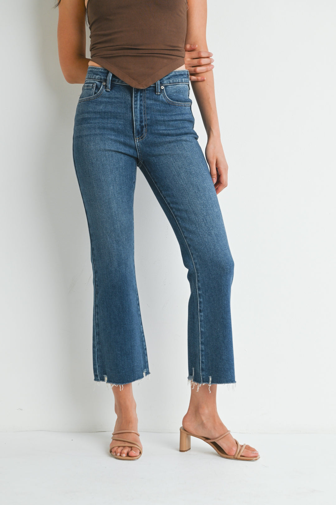 Just Black Denim Crop Flare Distressed Hem