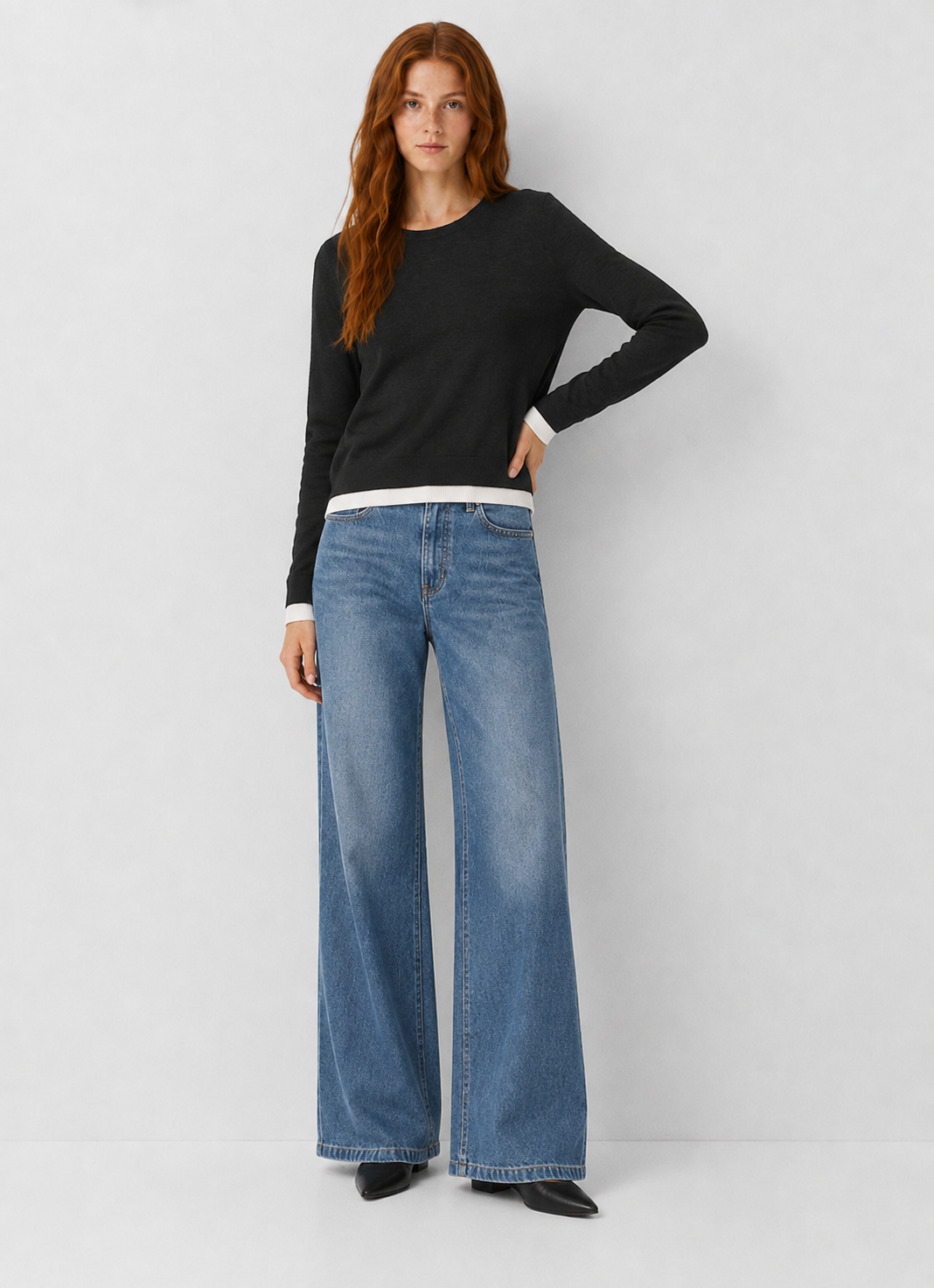 Double Layered Long Sleeve Knit Top