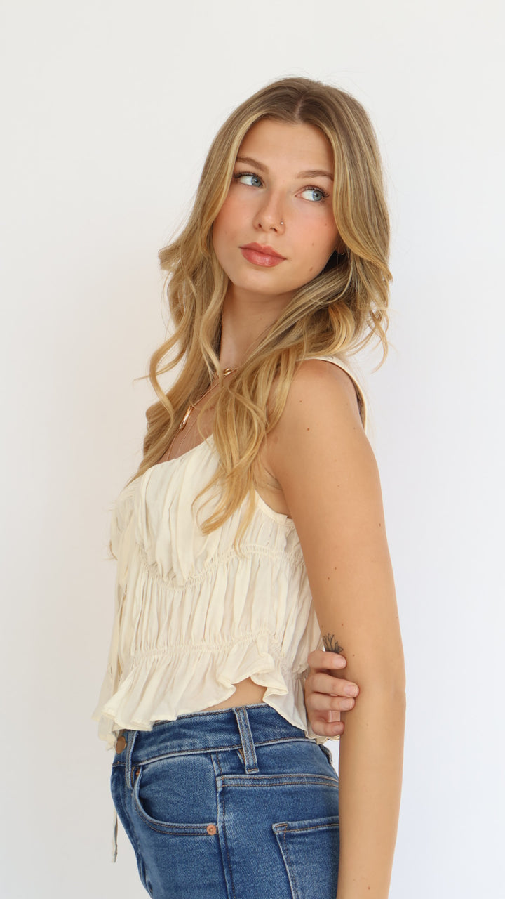 Flirty Tie Front Ruffle Hem Top