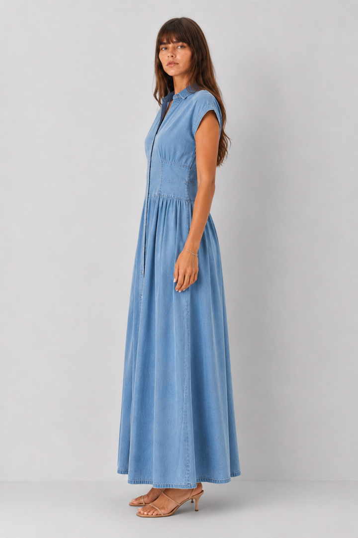 Denim Short Sleeve Midi Dress