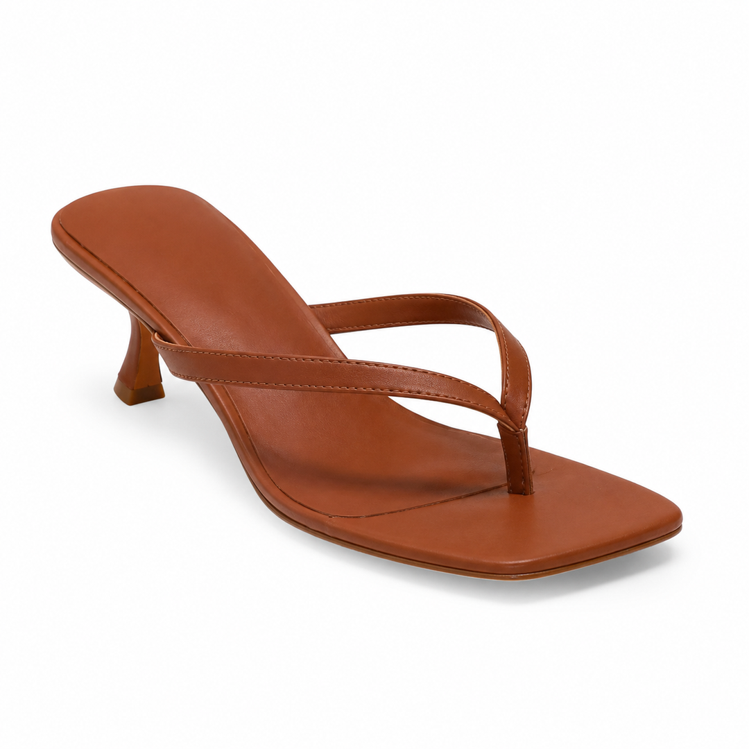 Square Toe Thong Strap Kitten Heel