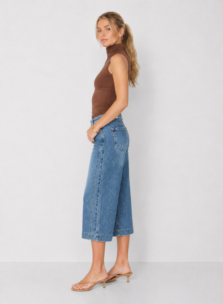 Just Black Denim Side Seam Wide Capri Jeans