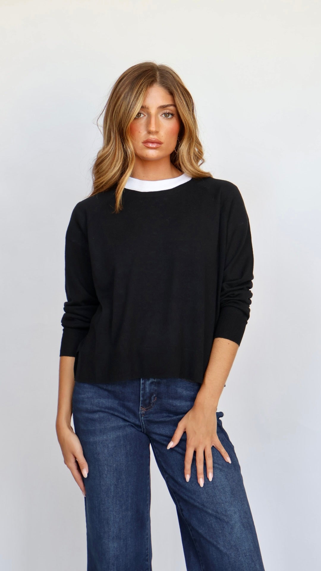 Women’s Crew Neck Sweater with Side Slit