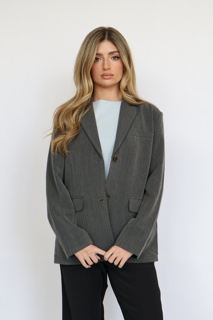 Oversized Button Front Blazer with Front Pockets