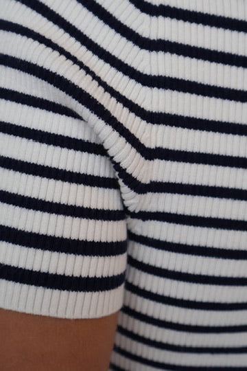 Fitted Ribbed Knit Stripe T-Shirt