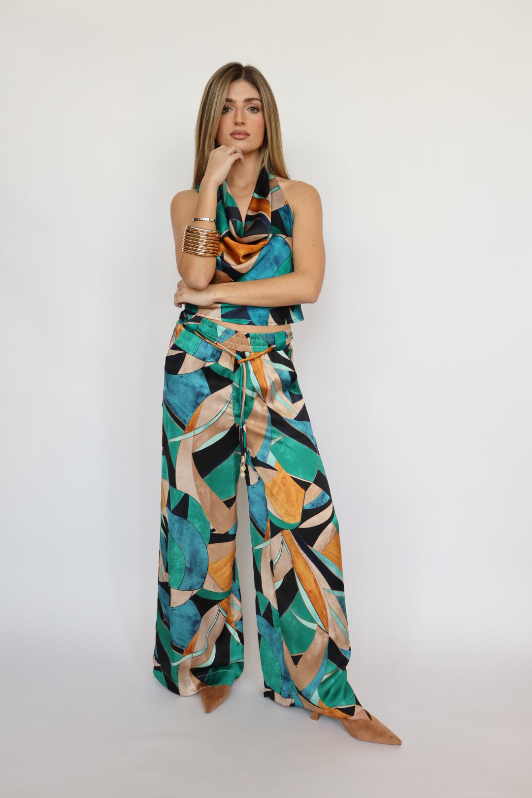 Tropical Printed Wide Leg Palazzo Pants