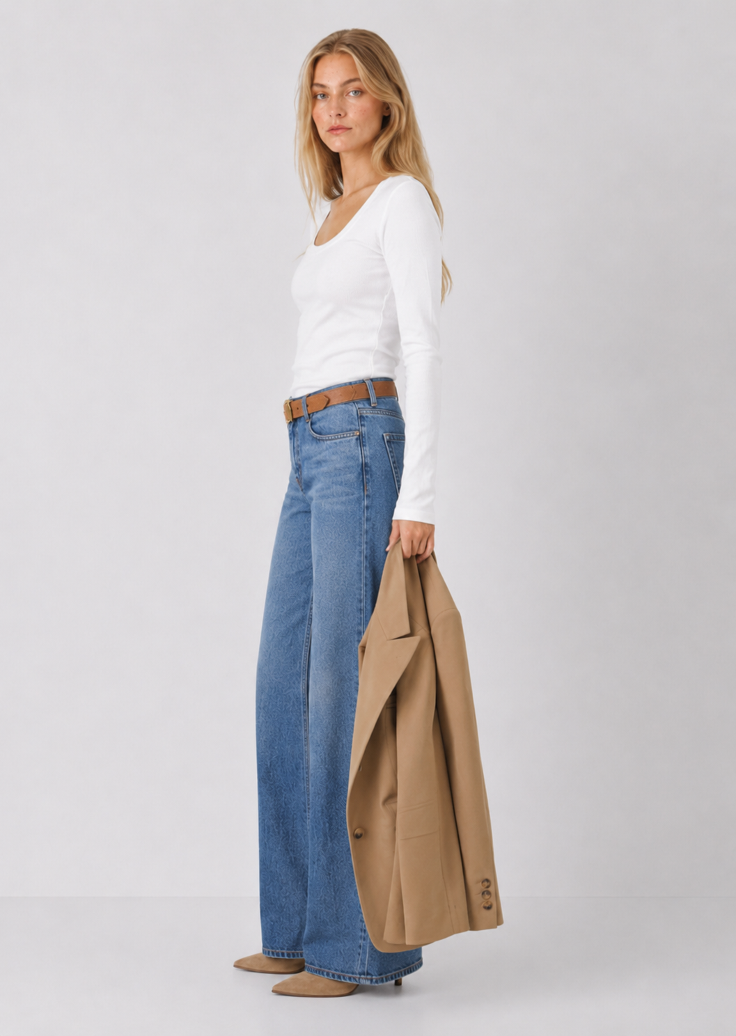 Ribbed Cotton Scoop Neck Long Sleeve Top