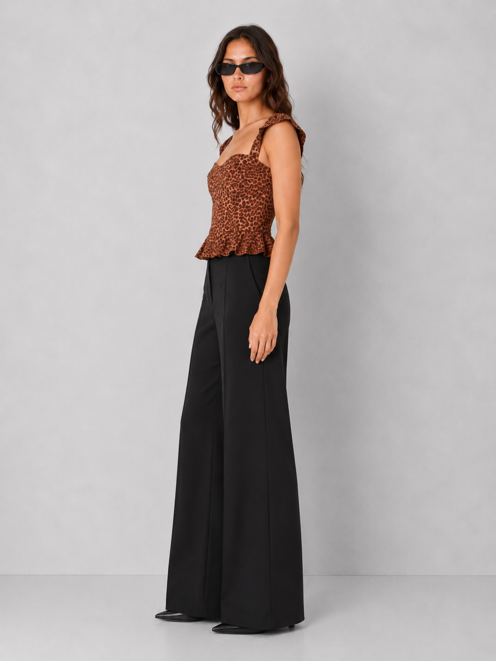 Animal Print Flutter Sleeve Peplum Top