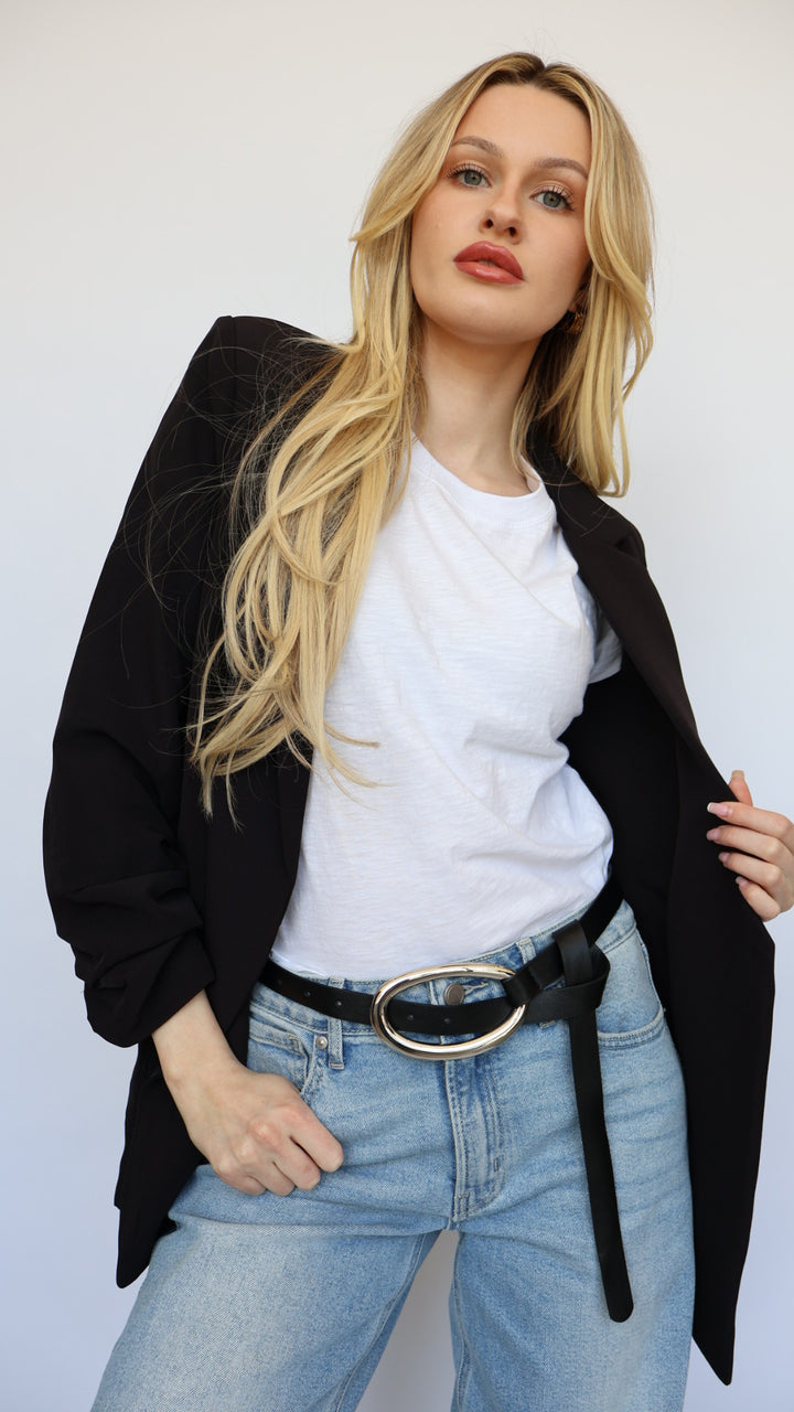 3/4 Ruched Sleeve Blazer