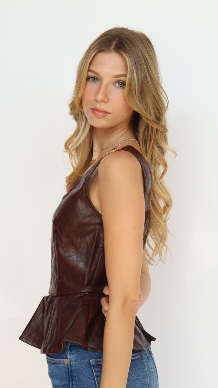 Lost + Wander Valor of Venus Top – Vegan Leather Peplum