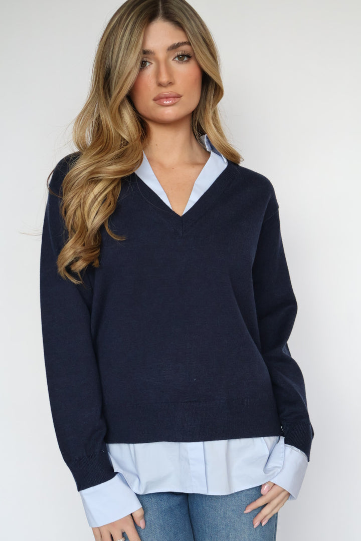 Double Layer V Neck Sweater