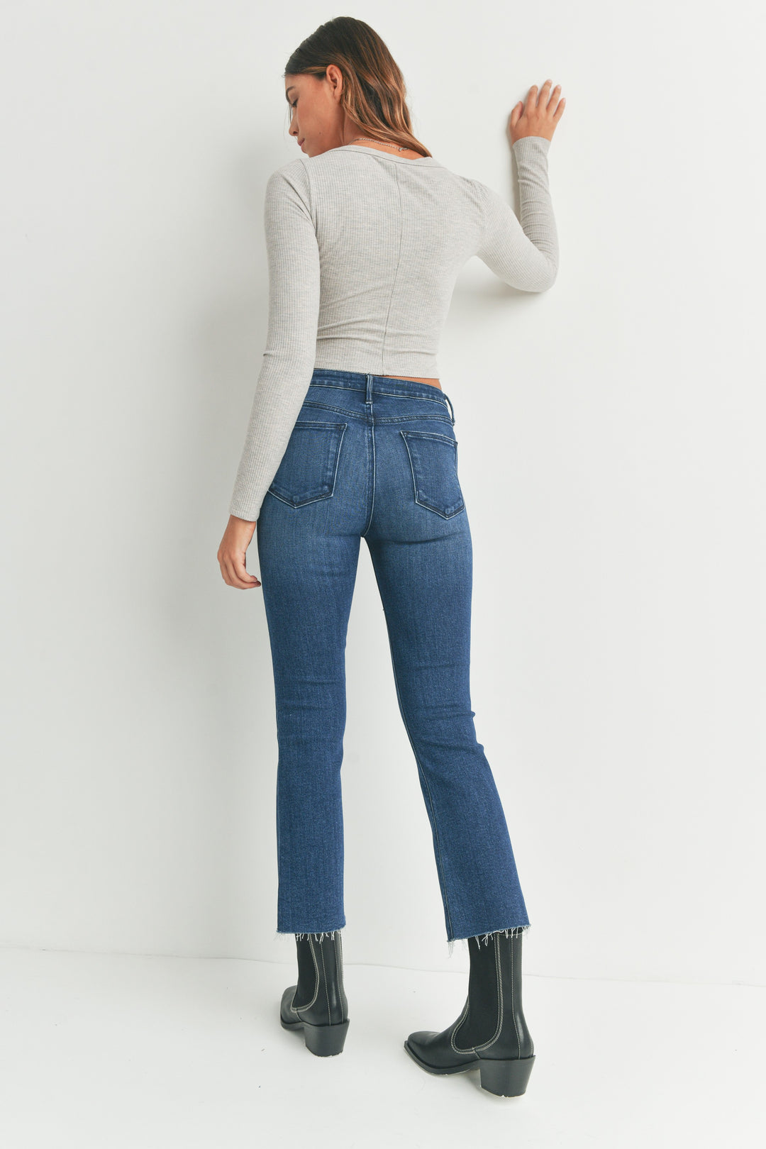 Just Black Denim Cropped Demi Flare Jeans - Washed Black