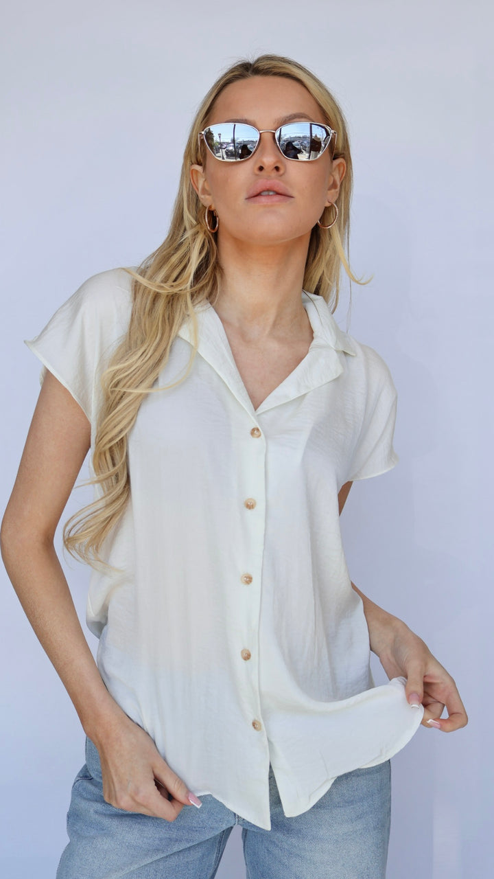 Short Sleeve Button Down Blouse