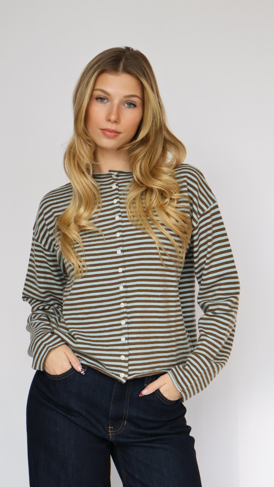 Striped Button-Up Cardigan