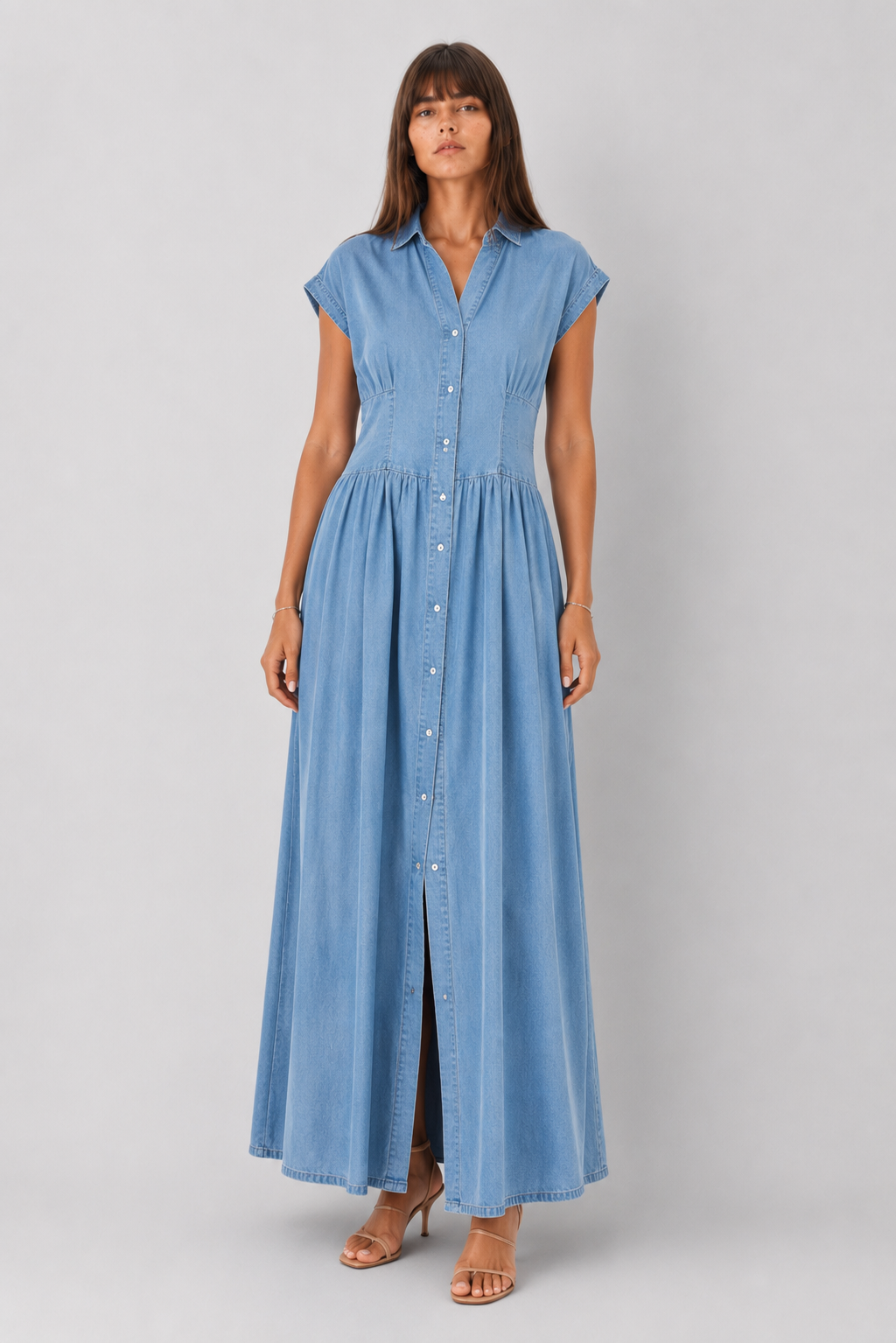 Denim Short Sleeve Midi Dress