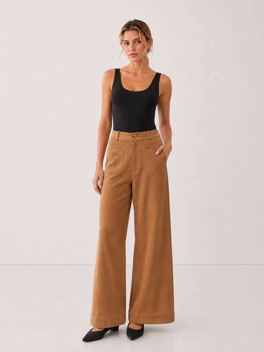 Faux Suede Wide Leg Pants