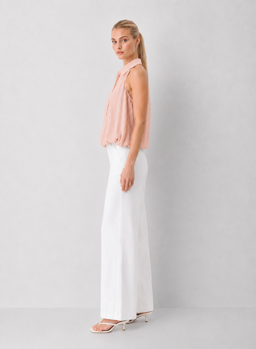 Polka Dot Embroidered Button Top