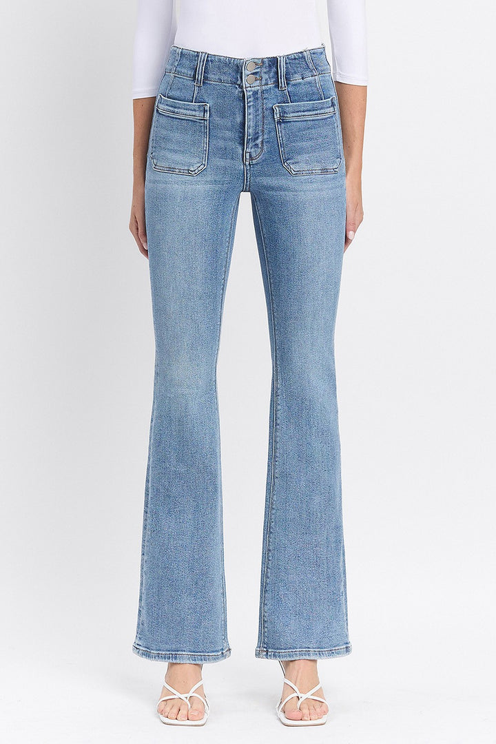 High Rise Front Pocket Flare Jeans