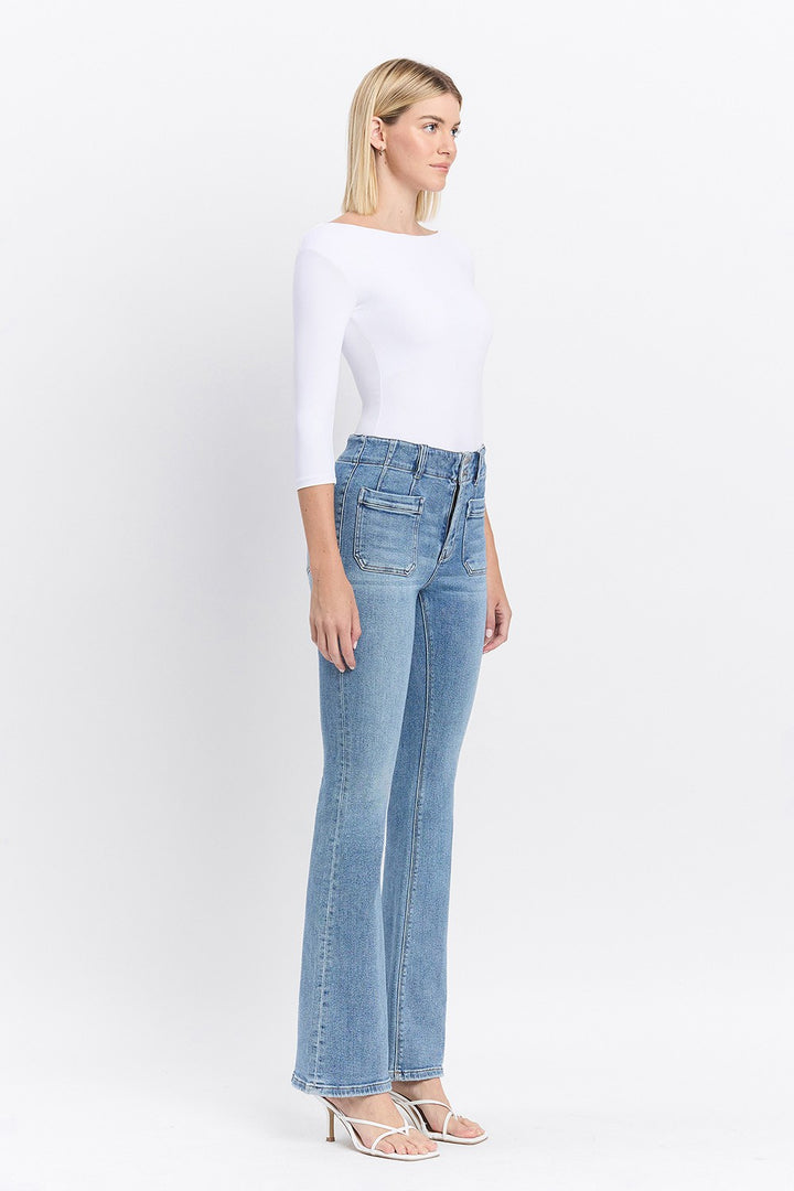 High Rise Front Pocket Flare Jeans